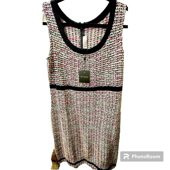 St. John Dresses & Skirts - NWT St. John Knit Sleeveless Tweed Dress with Black Trim Size 12